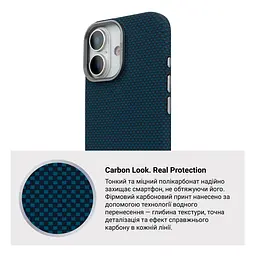Карбоновый чехол для Apple iPhone 17, LikeCarbon2 MagCase, синий, тонкий защитный чехол-панель из поликарбоната с магнитами N52, MagSafe, противоударный, совместим с беспроводной зарядкой, приподнятые края для защиты камеры, ArmorStandart (ARM88613) - мініатюра 7