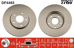 Диск гальмівний вентильований Ford Focus II, Focus C-max, C-max I 03-13р TRW (DF4465)