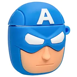 Силіконовий футляр Marvel & DC series для навушників AirPods 1/2 + карабін Капітан Америка/Синій - мініатюра 3