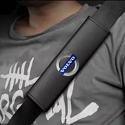 Накладка на пас безпеки Modena Volvo S 350 мм Кольоровий 3D Логотип Екошкіра Чорна 1 шт