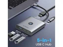 Док-станція Orico Type-C 5-in-1 Docking Station (FAX3-5P-GY-EP) - мініатюра 3