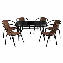 Комплект садових меблів 4Points Rapallo-6 з прямокутним столом 120x70x70см з чорною скляною стільницею - мініатюра 1