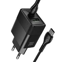 Мережевний зарядний пристрій Hoco CS112A Lounge PD30W+QC3.0 1USB-A/1C + кабель Type-C to Type-C Black - мініатюра 4