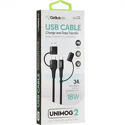 USB кабель Gelius Pro Unimog 2 4in1 USB-A/Type to Type-C/Lightning 18W 1 м GP-UC106 Black - мініатюра 3