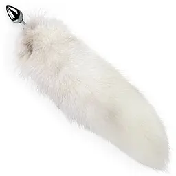 Металева анальна пробка Art of Sex з хвостом із натурального хутра Size M White fox - мініатюра 3