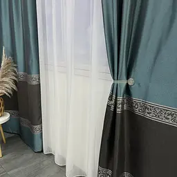 Жакардові штори бірюзового кольору на тасьмі 2шт. 140х270 ALBO pbe0052413 - мініатюра 6
