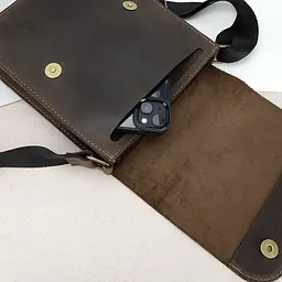Сумка чоловіча шкіряна Handycover S417 коричнева матова з клапаном - мініатюра 6