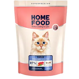 Сухий корм для котів з чутливим травленням Home Food Adult, з ягням і лососем, 1.6 кг