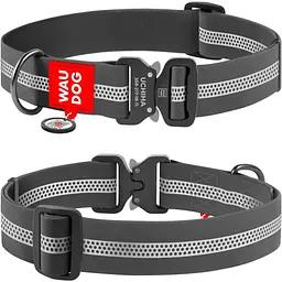Нашийник для собак Waudog Waterproof, коллартекс, водостійкий, світловідбивний, з QR паспортом, металева пряжка-фастекс, XXL, 43-70х4 см, сірий - мініатюра 3
