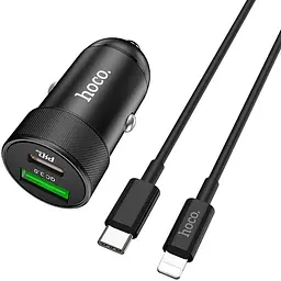 Автомобільний зарядний пристрій Hoco Z32B 1 USB + Type-C QC 3.0 Black + Cable Type-C to iPhone X