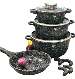 Універсальний набір посуду Top Kitchen TK00076, 7 предметів з гранітним покриттям Чорний - мініатюра 3