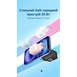 Зарядний пристрій Vention USB-C PD 20 Вт GaN чорний (FEPB0-EU) - мініатюра 9