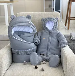 Зимовий комплект на виписку (конверт + комбінезон) Мишутка розміром 62 см Kid's Fantasy Сірий