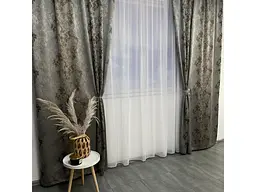 Жакардові мармурові штори сіро-шоколадного кольору 2шт. 150х270 з білим шифоновим тюлем 400х270, на ALBO pbe0052753 - мініатюра 5