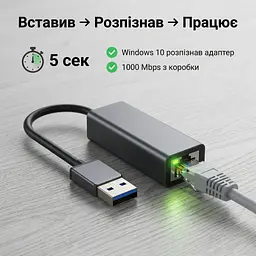 Everon USB Type-A до RJ45 Ethernet адаптер 1 Гбіт мережева карта - мініатюра 3