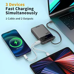 Портативний зарядний пристрій для ноутбука Hichain Power Bank 65 Вт 20000 мА·год із вбудованим кабелем USB-C, 3-портовий - мініатюра 4