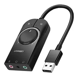 Зовнішня звукова карта Ugreen USB 2.0 з регулятором гучності CM129 (Чорна, 1 м)