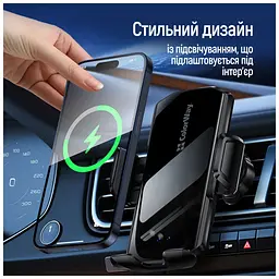 Універсальний автотримач ColorWay FlameGrip, автозажим, Wireless Charger 15W Black (CW-CHAW070Q-BK) - мініатюра 11