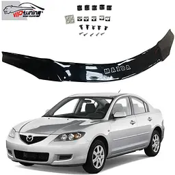 Дефлектор капоту мухобійка для Mazda 3 2003-2008 седан Євро Кріплення (Vip Tuning)