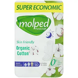 Гігієнічні прокладки Molped Pure&Soft night eco 6 крапель 16 шт.