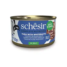 Вологий корм для котів Schesir Tuna Whitebaits Шезір тунець з анчоусами в желе натуральні консерви банка 85 г (750037)