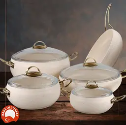 Набір каструль O.M.S. Collection 3024 9 предметів з гранітно-мармуровим покриттям Cлонова кістка - мініатюра 2
