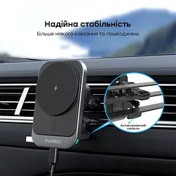 Автомобільний зарядний пристрій Choetech T206-F Black бездротова зарядка, магнітне кріплення (43-00138) - мініатюра 8