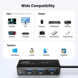 Мережевий адаптер / хаб Ugreen USB 3.0 - 3хUSB 3.0 + RJ45 Ethernet 1000Mbps (20265) - мініатюра 6