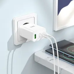 Мережевий зарядний пристрій Hoco N33 USB/2 Type-C PD 35W білий + кабель Type-C to Type-C - мініатюра 2