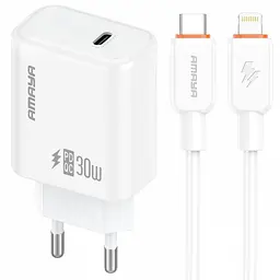 МЗП Amaya E76D PD30W (1USB-C) + кабель Type-C to Type-C White