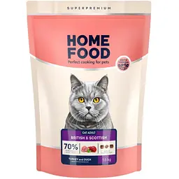 Сухий корм для дорослих котів британських та шотландських порід Home Food Adult з індичкою та качкою 1.6 кг