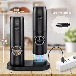 Virklyee USB Charging Pepper Mills Електричні млини для солі та перцю Набір з 2 регульованих шорстків зі світлодіодним - мініатюра 5