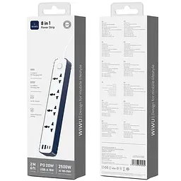 Подовжувач S007 Power Strip PD20W (2USB-A/2C/4xSocket) (2 m) White Wiwu teh0029522 - мініатюра 4