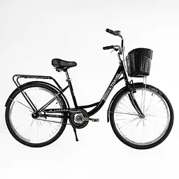 Велосипед міський Corso Travel TL-26207 26" чорний + кошик, одношвидкісний