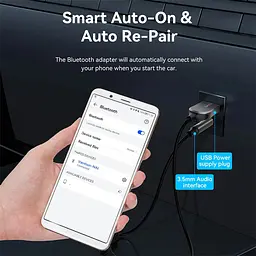 Автомобільний аудіоприймач Vention AUX TRS 3.5мм USB Bluetooth 5.4 Coiled Cable Zinc Alloy 1.5M Сірий (NAIHG) - мініатюра 8