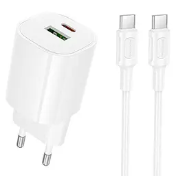 МЗП Borofone BA104A Pudding PD20W+QC3.0 (1USB-A/1C) + кабель Type-C to Type-C White