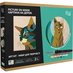 Набір для випалювання картини на дереві Rosa Start „Cats“ з фарбами в коробці