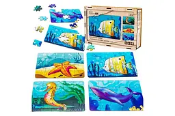 Пазл 4в1 "Морські жителі" дерев'яний, 15 елем., у малюнку PuzzleOK