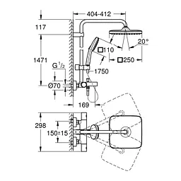 Душова система термостатична Grohe QuickFix Vitalio Comfort System 250 26984001, Хром - мініатюра 2
