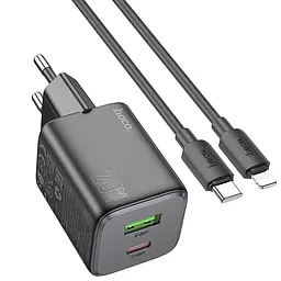 МЗП Hoco N41 Almighty PD20W+QC3.0 (1USB-A/1C) + кабель Type-C to Lightning Black - мініатюра 4