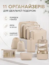 Набір дорожніх органайзерів для валізи 11 в 1 для одягу, взуття та косметики бежевий (49676171) - мініатюра 2