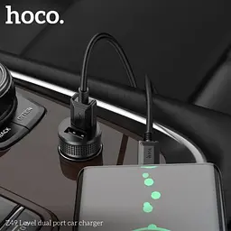 Автомобільний зарядний пристрій HOCO Z49 Level dual port car charger чорний - мініатюра 2