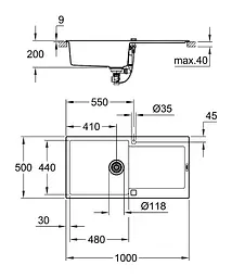 Кухонна мийка Grohe Granite Black 1000 х 500 мм 31645AP0, Чорний - мініатюра 2
