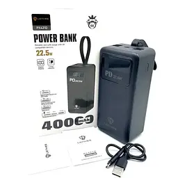 Power Bank 40000mAh зі наскрізною зарядкою портативна батарея для смартфона планшета роутера USB зовнішній акумулятор повербанк із швидкою зарядкою 22.5W ліхтариком та дисплеєм Lenyes PX 42ID