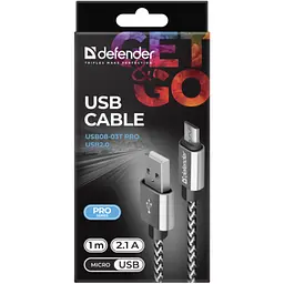 Дата кабель USB 2.0 AM to Micro 5P 1.0m USB08-03T PRO white Defender (87803) - мініатюра 4