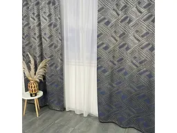 Жакардові штори "геометрія" сіро-графітового кольору 2шт. 150х270 з білим шифоновим тюлем 400х270, н ALBO pbe0052784 - мініатюра 10
