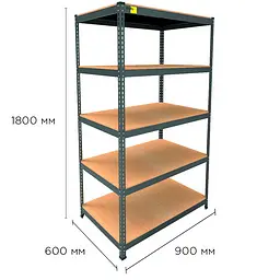 Металевий стелаж Emby Light Series (розмір 1800х900x600мм) 5 полиць ДСП до 100кг Чорний - мініатюра 2