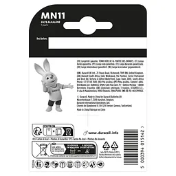 Батарейка MN11 6V спеціальна лужна, A11 / 11A, 1 шт. в упаковці Duracell (5007387) - мініатюра 2