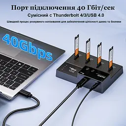 Док-станція для накопичувачів Maiwo 4*NVMe M.2 SSD Key M/B+M to USB4.0 USB-C 40Gbps (K3015P4) - мініатюра 4