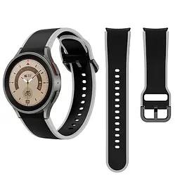 Браслет Double Line для Samsung Galaxy Watch 5 - чорно-сірий ширина кріплення 20мм силікон Watchbands (W12-4WB12349934) - мініатюра 5
